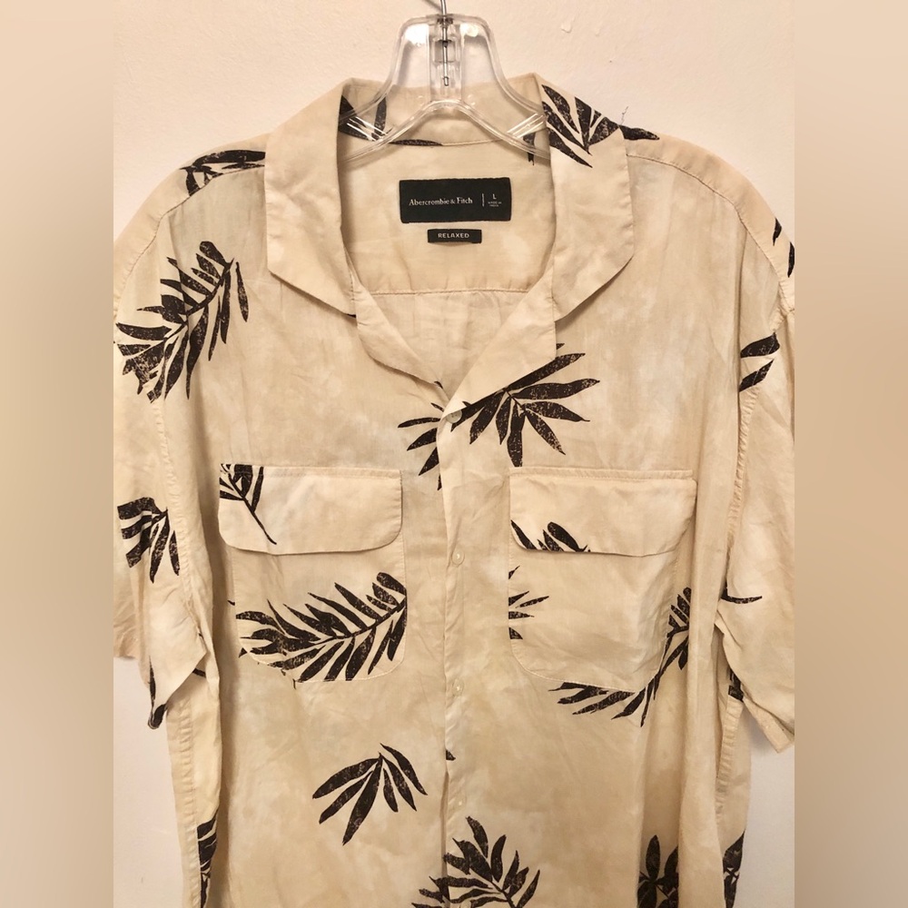 Y2k Abercrombie Fitch Hawaiian Button Up Floral Cream Brown Surf shirt size L - Picture 2 of 8